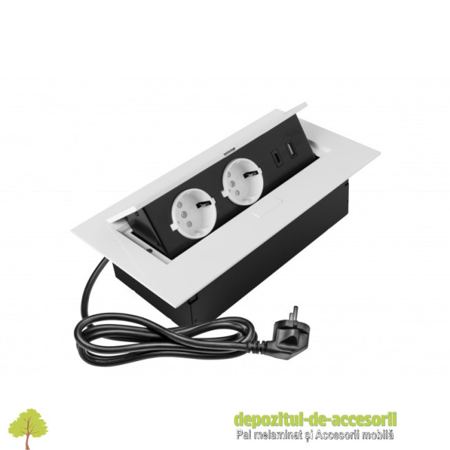 Priza de mobilier, 2x Schuko, 2x USB, alb