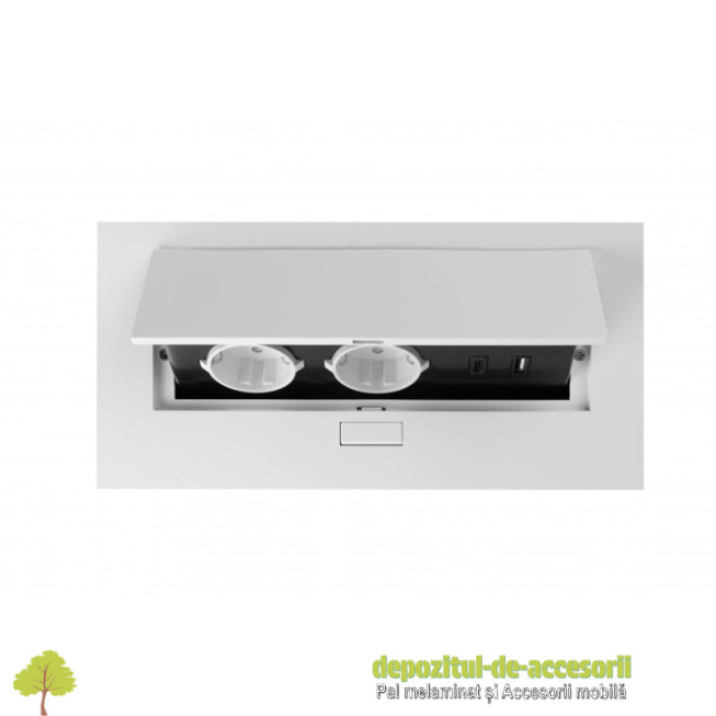 Priza de mobilier, 2x Schuko, 2x USB, alb