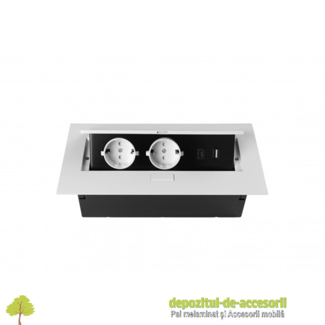 Priza de mobilier, 2x Schuko, 2x USB, alb