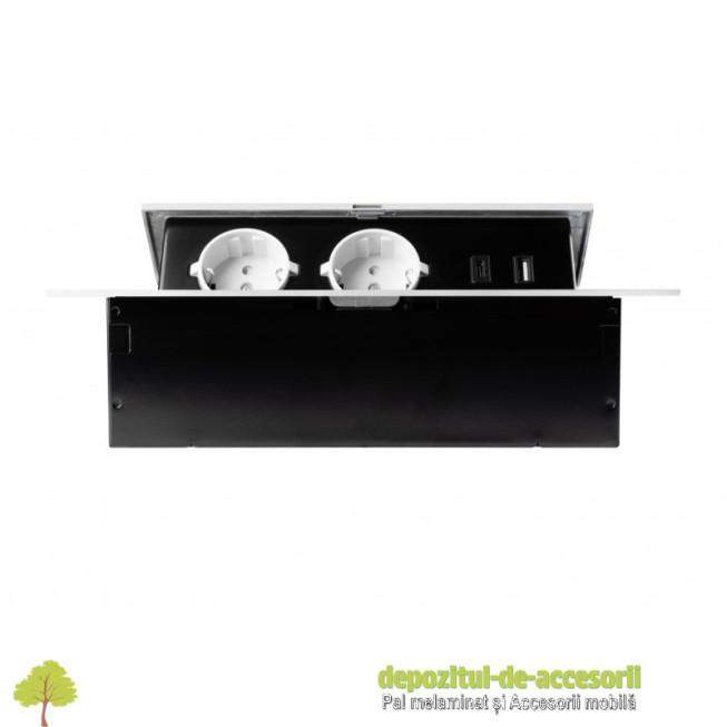 Priza de mobilier, 2x Schuko, 2x USB, alb