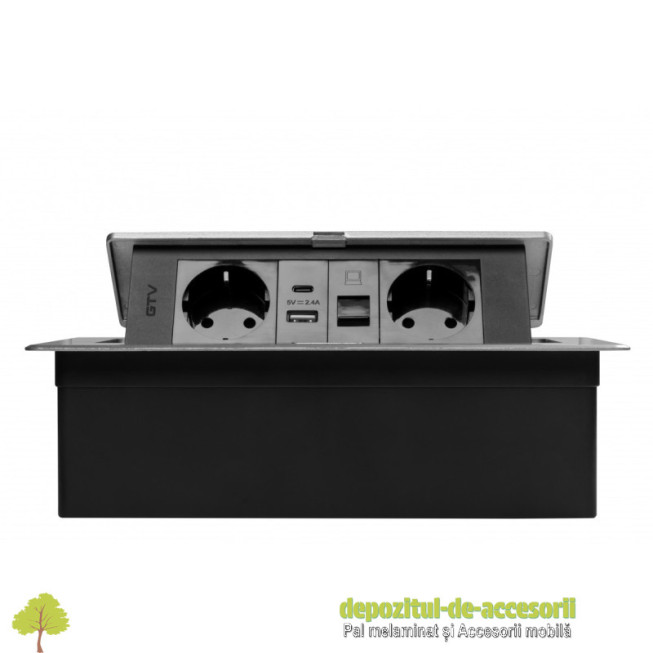 Priza de mobilier MULTISOFT, 2xSchuko, 2xUSB, 1xRJ45, alb