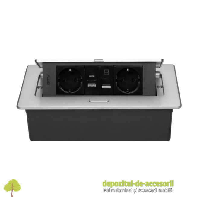 Priza de mobilier MULTISOFT, 2xSchuko, 2xUSB, 1xRJ45, alb