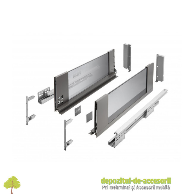 Sertar AXISPRO laterale din sticla, H167, L450mm soft-close, antracit