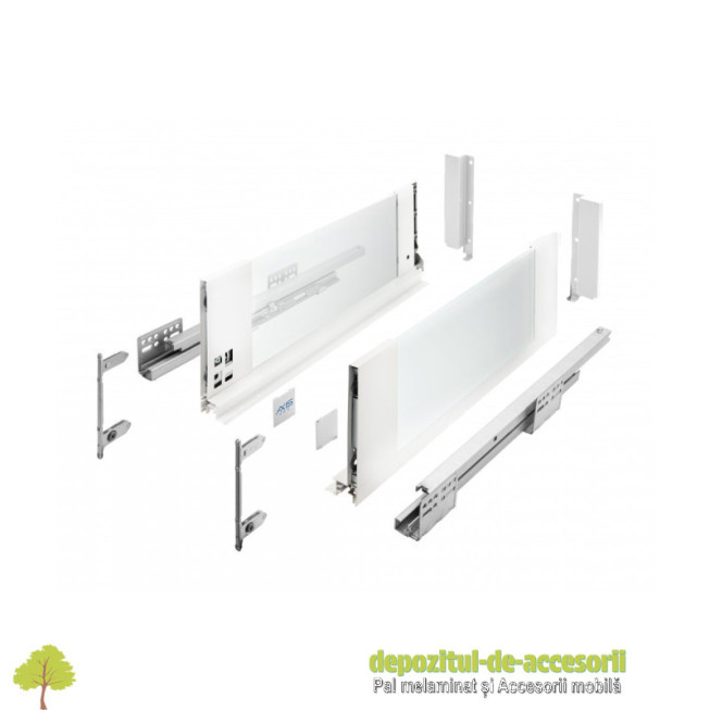 Sertar AXISPRO laterale din sticla, H167, L500mm soft-close, alb