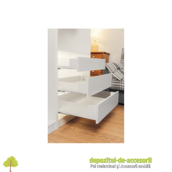 Sertar AXISPRO laterale din sticla, H167, L500mm soft-close, alb