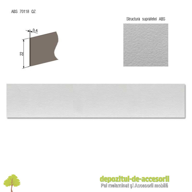 Cant ABS Gri sidefat 22mm x 0,4mm Compatibil cu Egger U763 ST15