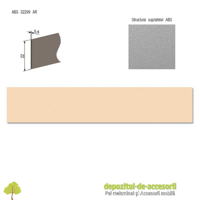 Cant ABS Crem 22mm x 0,4mm pentru Pal Melaminat Crem Egger U212