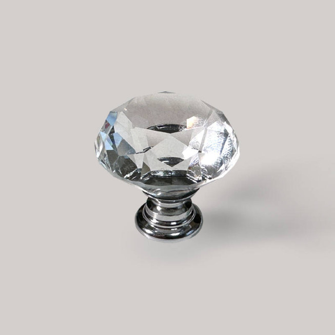 Buton Mobilă Glam Cristal, Mâner Transparent Tip Diamant pentru Mobilier Elegant