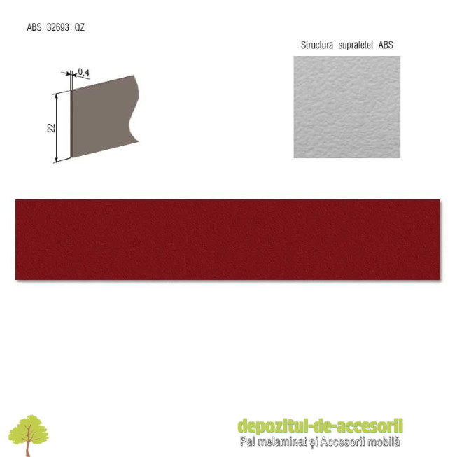 Cant ABS Rosu burgund 22 x 0,4mm Compatibil cu Pal Melaminat Rosu burgund Egger U311 ST15