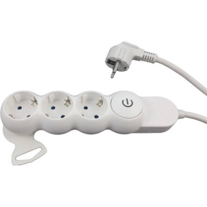 Prelungitor electric 5m 3 prize cu împământare (3P+K+PC) cablu 3x1.5 mm, 16A, uz casnic și birou