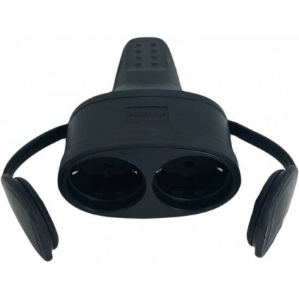 Cuplă cauciuc dublă CP IP44 Schuko 16A 230V cu capac protecție exterior/interior