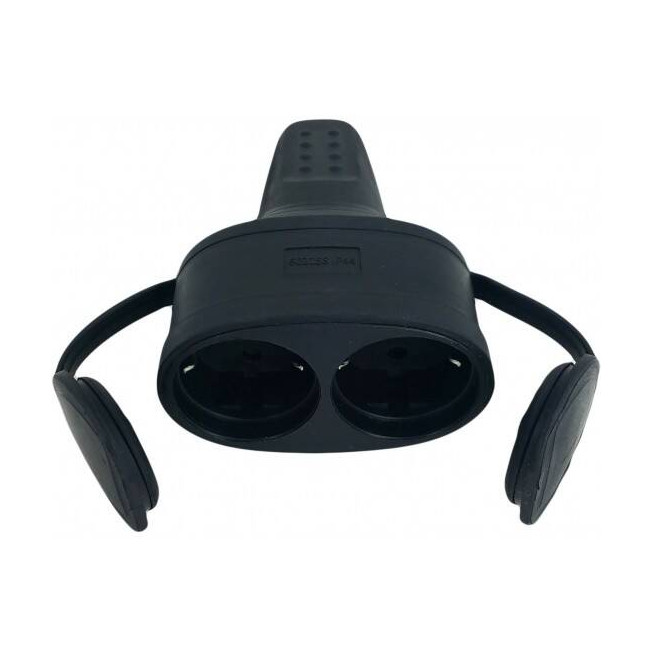 Cuplă cauciuc dublă CP IP44 Schuko 16A 230V cu capac protecție exterior/interior