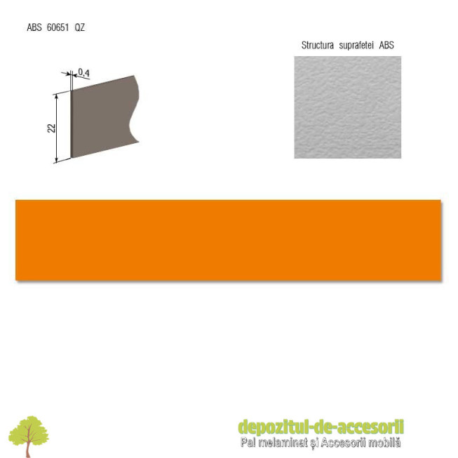 Cant ABS Orange 22mm x 0,4mm compatibil cu Pal Melaminat Orange Egger U332