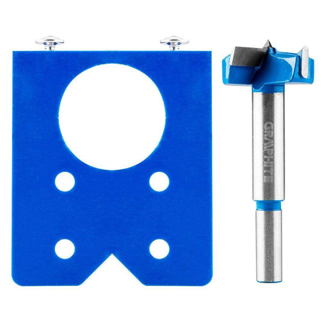Kit montaj balamale 35 mm GRAPHITE 57H002 șablon + burghiu Forstner pentru mobilier