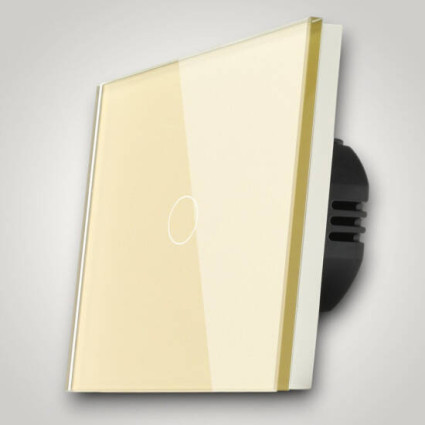 Întrerupător touch simplu auriu SPN1410G – panou sticlă securizată, control iluminat LED, design modern
