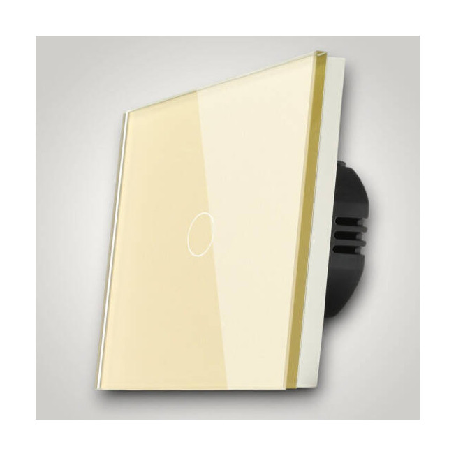 Întrerupător touch simplu auriu SPN1410G – panou sticlă securizată, control iluminat LED, design modern