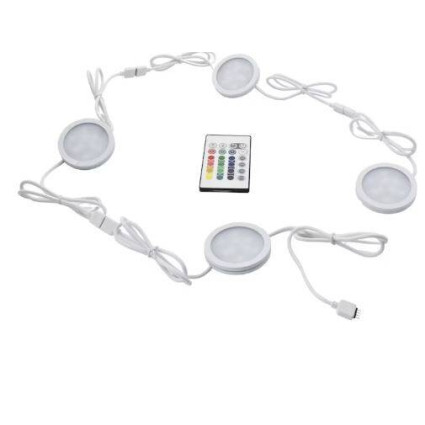 Set 4 spoturi LED dulap RGB cu telecomandă, 12V, 4x2W, iluminat mobilier interior