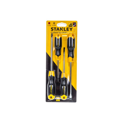 Set 4 șurubelnițe STANLEY 0-65-013 Cushion Grip – cap plat și Phillips, vârf magnetic, mâner ergonomic