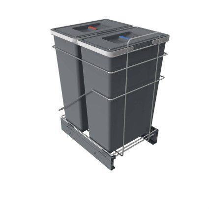 Coș gunoi extractibil Elletipi Ecofil PF01 53A2, sistem metalic pe glisiere cu bile, 2 x 35L, pentru mobilier bucătărie