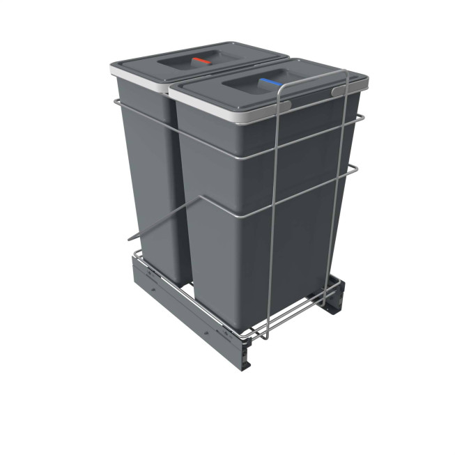 Coș gunoi extractibil Elletipi Ecofil PF01 53A2, sistem metalic pe glisiere cu bile, 2 x 35L, pentru mobilier bucătărie
