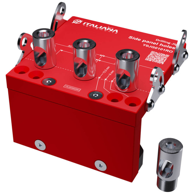 Șablon găurire panouri laterale 1503 Italiana Ferramenta – jig profesional Ø5 / Ø8 pentru mobilier