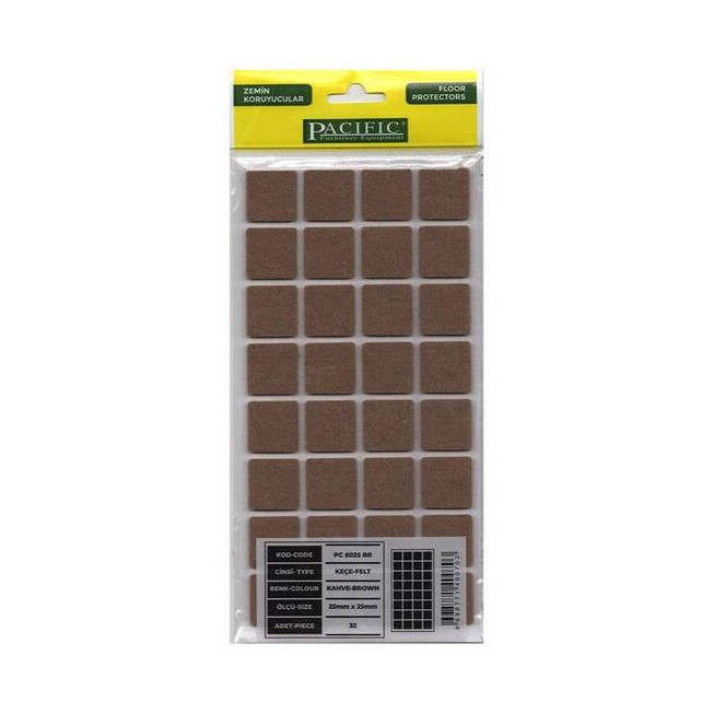 Protecție din feltru autoadezivă 25x25 mm maro pentru mobilier și pardoseală, 32 bucati
