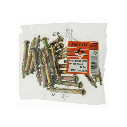 Ancora metalică gips-carton tip A M4x60 zincată galben 20 bucăți-fixare rigips profesional