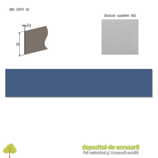 Cant ABS Albastu oțel 22mm x 0,4mm compatibil cu Pal Melaminat Albastru otel Egger U539 ST9