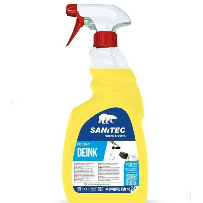 Detergent solvent pentru pete de cerneală Sanitec Deink, 750 ml, îndepărtare cerneală, marker și pete dificile