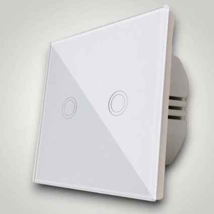 Întrerupător touch dublu, alb, din sticlă securizată – întrerupător tactil modern, 2 canale pentru iluminat