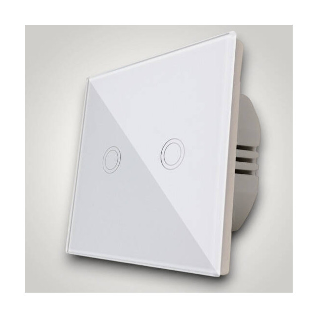 Întrerupător touch dublu, alb, din sticlă securizată – întrerupător tactil modern, 2 canale pentru iluminat