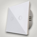 Întrerupător touch dublu, alb, din sticlă securizată – întrerupător tactil modern, 2 canale pentru iluminat