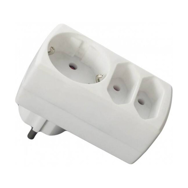 Adaptor priză 1CP+2FCP+PC drept SPIN – adaptor triplu 16A 230V pentru prize Schuko