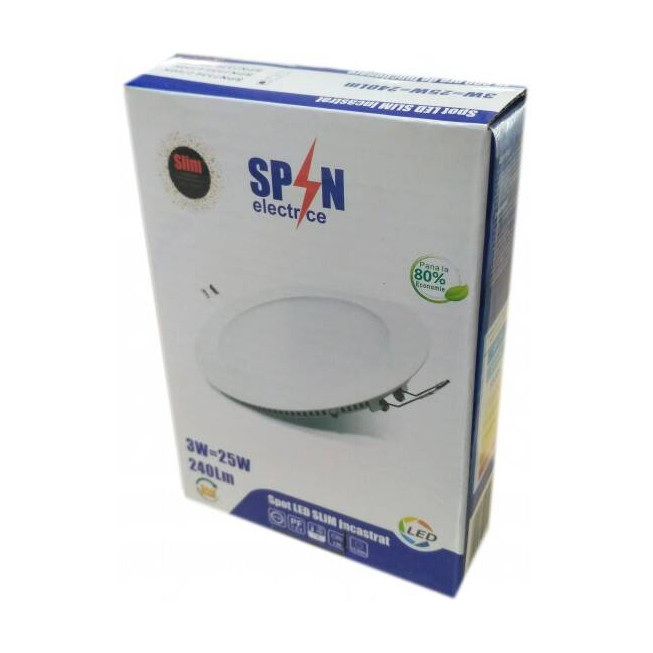 Spot LED slim, Ø85mm, 3W(25W) ,2700K, lumină caldă – spot încastrat aplicat ultra slim interior