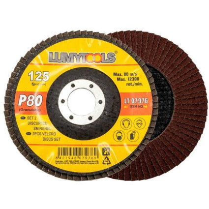 Set 2 discuri cu smirghel P80 M14 Lumytools LT07976 – discuri abrazive Ø125 mm pentru polizor unghiular