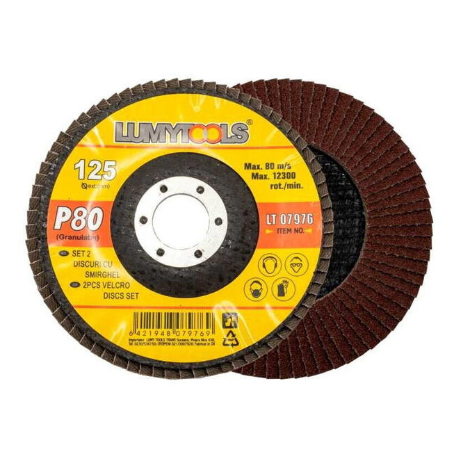Set 2 discuri cu smirghel P80 M14 Lumytools LT07976 – discuri abrazive Ø125 mm pentru polizor unghiular