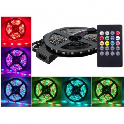 Kit bandă LED RGB cu telecomandă și sincronizare muzică, 54 LED/m, 10W/m, 12V