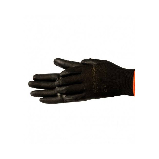 Mănuși de protecție tricotate, din nailon cu strat de poliuretan, LumyTools, negre, mărimea 10