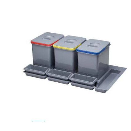 Coș de Gunoi Încorporabil Practiko pentru corp 900 mm, 4 Recipiente, Colectare Selectivă 44L, Gri