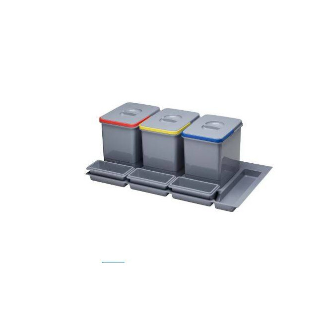 Coș de Gunoi Încorporabil Practiko pentru corp 900 mm, 4 Recipiente, Colectare Selectivă 44L, Gri