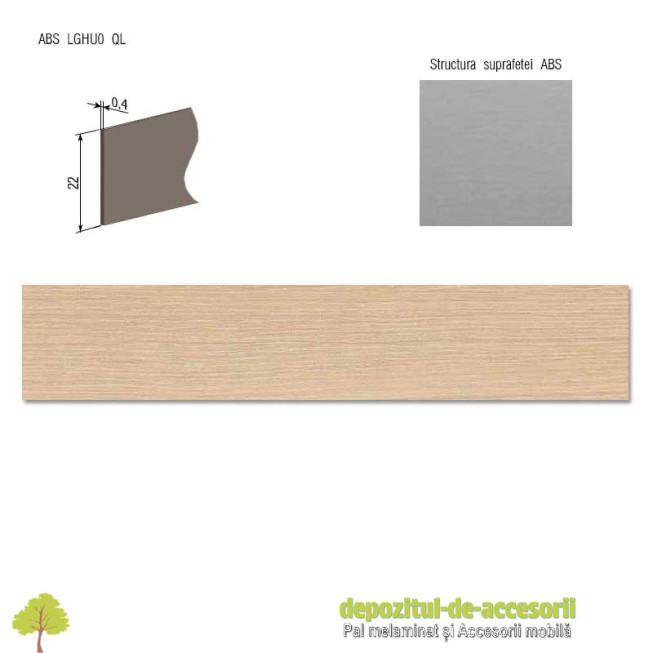 Cant ABS Stejar Cremona nisip 22mm x 0,4mm Compatibil cu PAL Melaminat Stejar Cremona nisip H1394