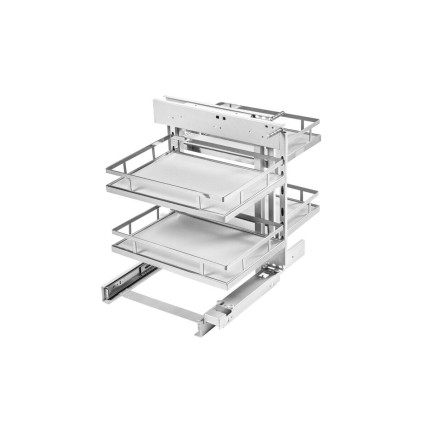 Coș colțar culisant GTV MOVIX PRO 450 mm – sistem colț bucătărie, crom cu suporturi albe, extensibil