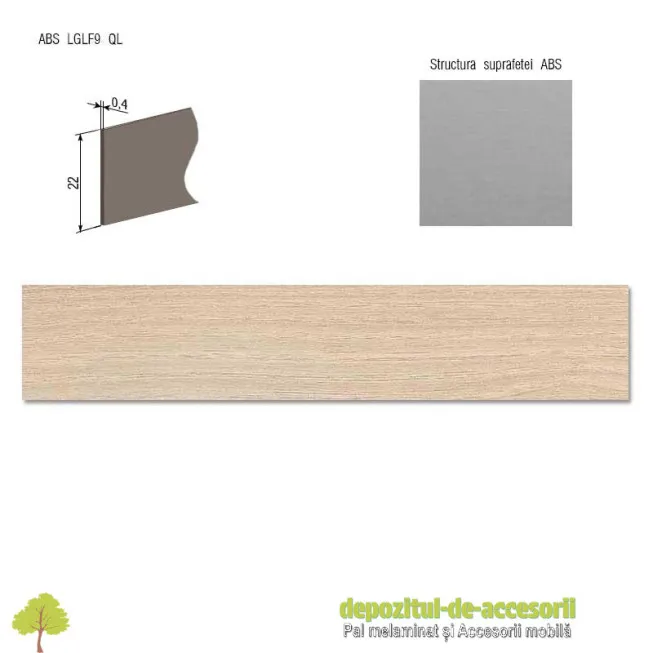 Cant ABS Salcâm Lakeland deschis 22mm x 0,4mm Compatibil cu PAL Melaminat Salcam Lakeland deschis H1277 ST9