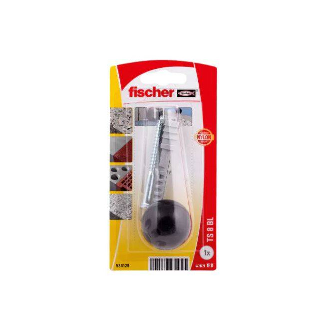 Opritor de Ușă Tip Podea Fischer, TS 8 BL K NV, Ø8 mm – Lungime Ancoră 60 mm, Negru