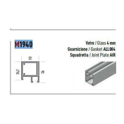 Profil Aluminiu Negru M1940, 3 metri, pentru Sticlă 4 mm-Sistem Vitrină și Compartimentare