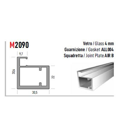 Profil Aluminiu Negru M2090, 3 metri, pentru Sticlă 4 mm - Profil Cadru pentru Vitrine și Mobilier