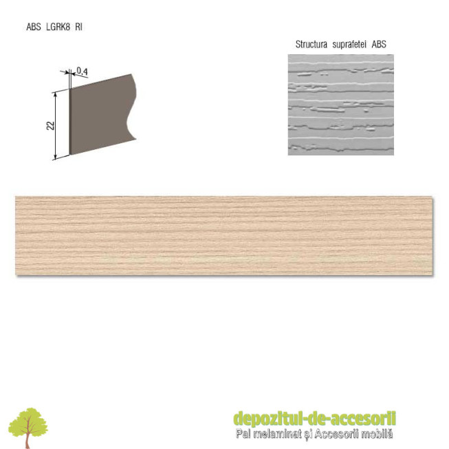 Cant ABS Frasin Lyon nisip 22mm x 0,4mm Compatibil Pal Melaminat Frasin Lyon nisip Egger H1298 ST22