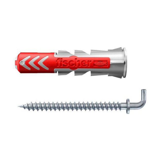 Diblu nylon Fischer DuoPower 10x50 WH-K NV cu cârlig unghiular – fixare universală pentru beton și zidărie