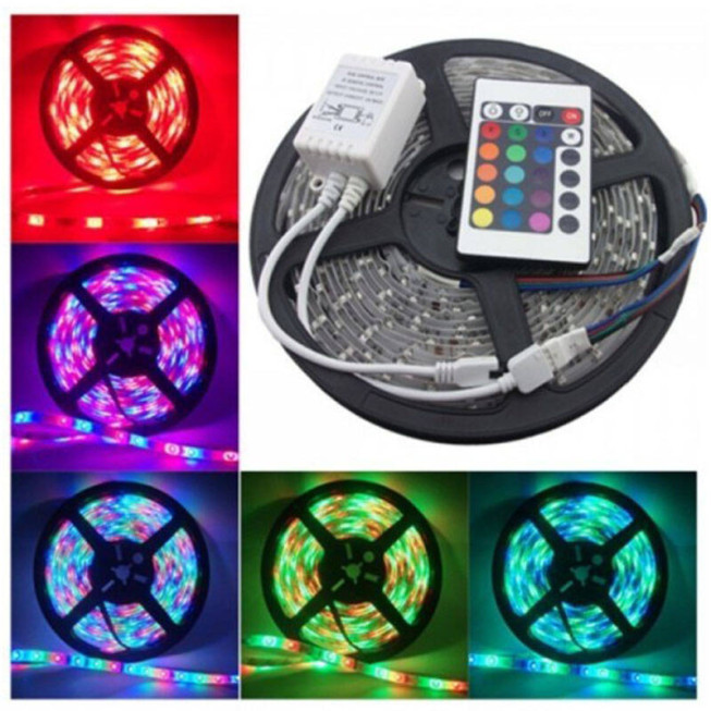 Kit bandă LED RGBW cu telecomandă, set complet iluminat 12V, control culori, efecte și lumină albă