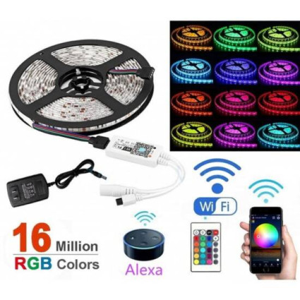 Kit bandă LED RGB WiFi + telecomandă, 12V, control smart prin aplicație, iluminat ambiental modern